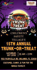 The Children's Safety Village Trunk or Treat Event is happening October 24th, 11am-2pm