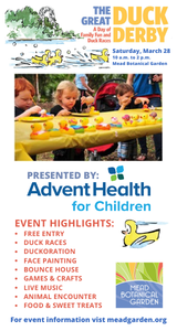 Don't Miss The Great Duck Derby at Mead Botanical Garden on March 28th!