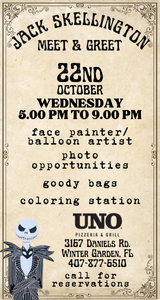 Join us at UNO Pizzeria & Grill – 3167 Daniels Rd, Winter Garden for a Meet Your Favorite Character!!