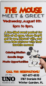 Meet & Greet with Mickey Mouse at UNOs Winter Garden August 6th