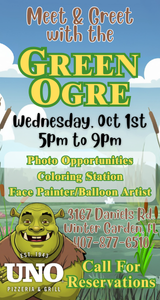 Join us at UNO Pizzeria & Grill – 3167 Daniels Rd, Winter Garden for a Meet Your Favorite Green Orge!