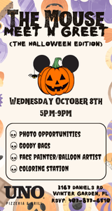 Join us at UNO Pizzeria & Grill – 3167 Daniels Rd, Winter Garden for a Meet Your Favorite Mouse!