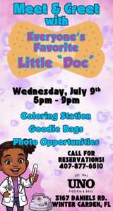 Bring your little ones to UNO Pizzeria to meet Doc McStuffins on July 9th! 