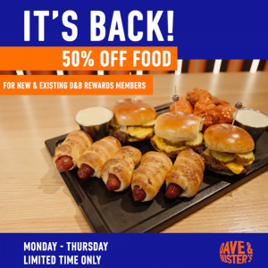 Dave and Buster's 50% off Food