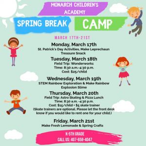 Monarch Children's Academy Spring Break Camp